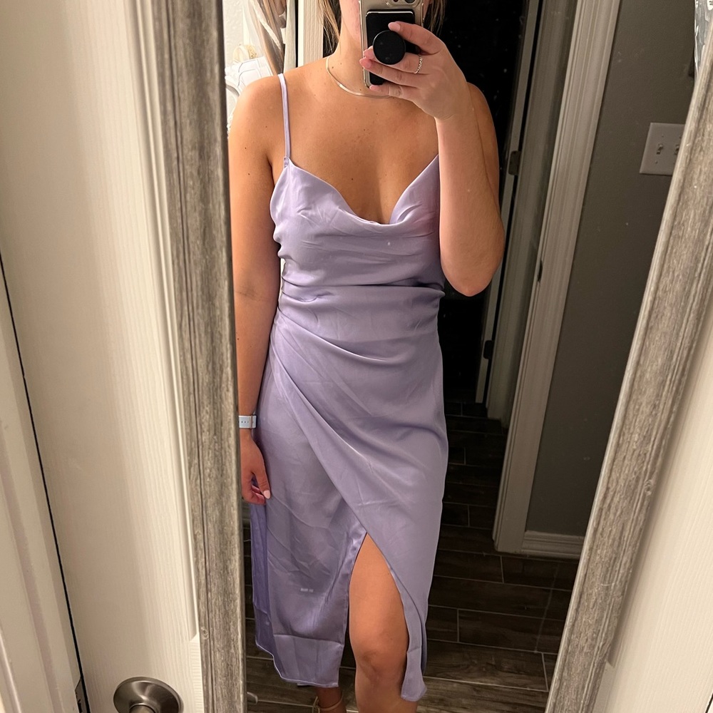 Satin wedding guest cocktail dress